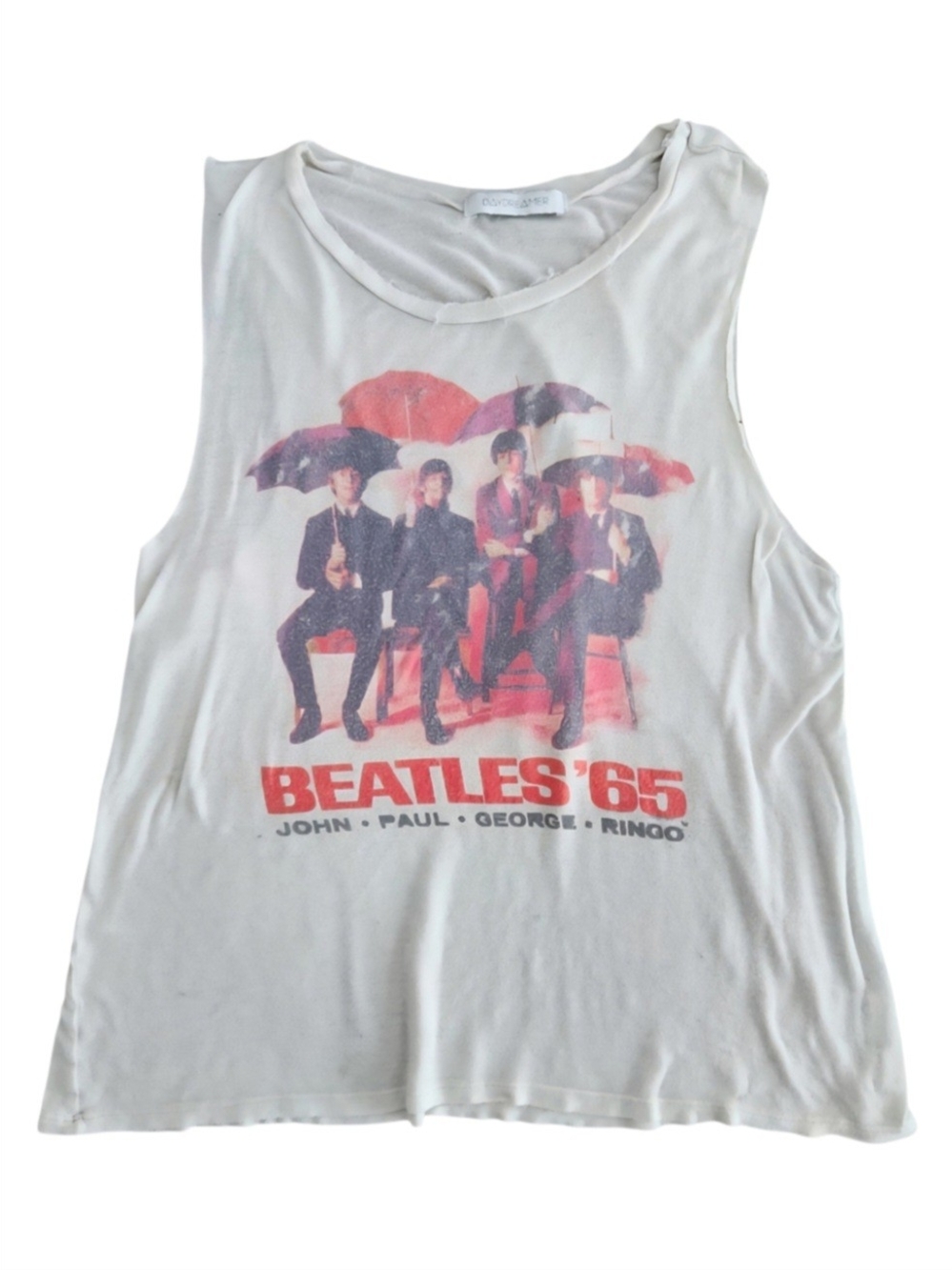 Daydreamer LA White Beatles '65 Graphic Muscle Tank Light Rayon Tee The Beatles